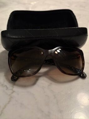 Chanel Brown Tortoise & Quilted Sunglasses